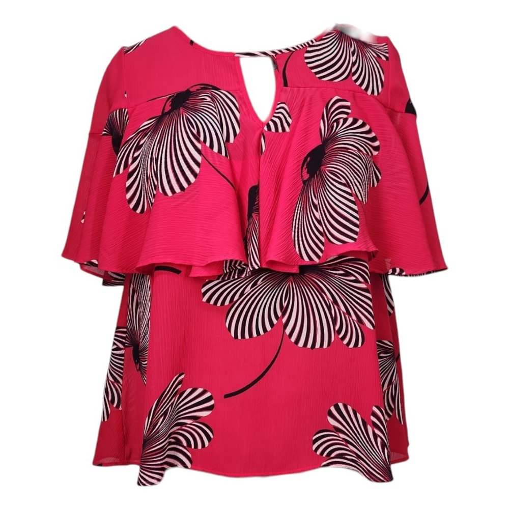 Ann Taylor Hot Pink Capelet Sleeveless Blouse Medium M Floral Graphic Barbiecore